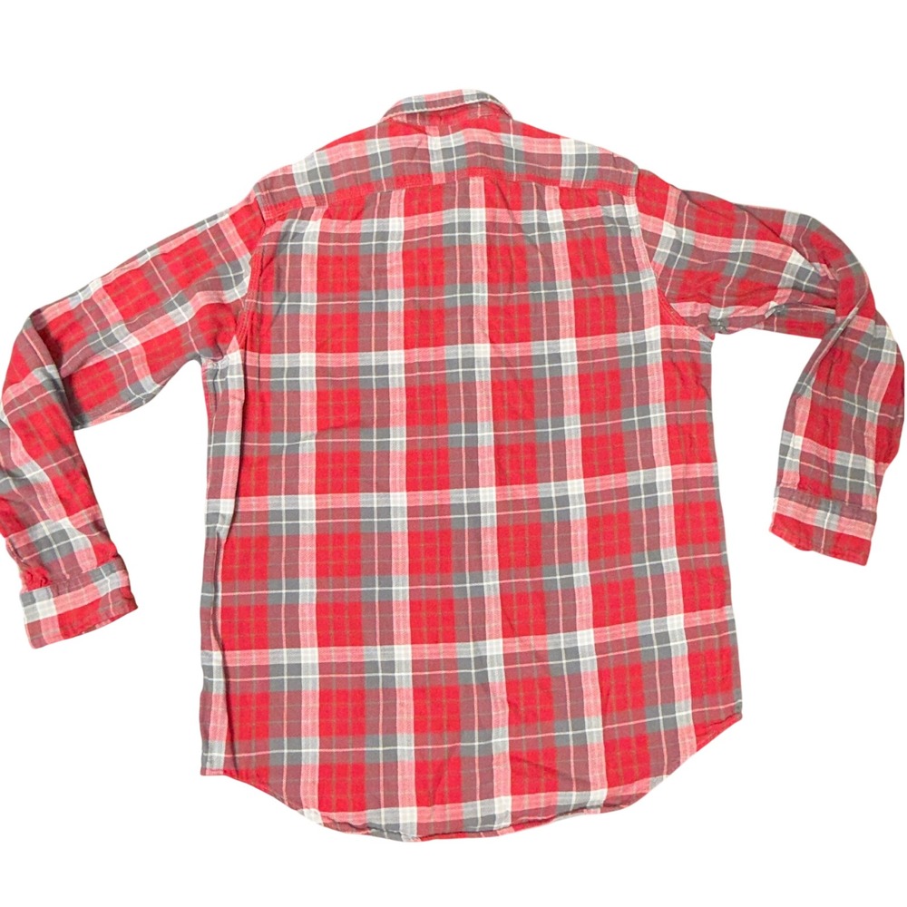 Polo Ralph Lauren Mens Flannel Shirt M (Fits Large) Red Grey Plaid Classic Fit